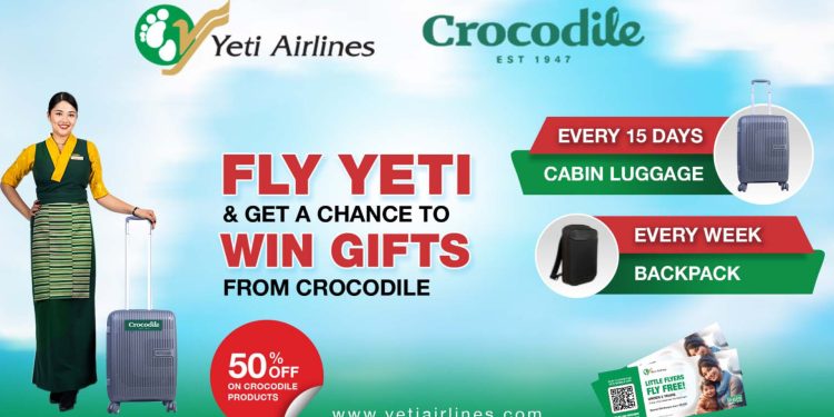यती एअरलाइन्समा उडान भर्दा क्रोकोडाईल लगेज ब्यागप्याक उपहारमा पाईने