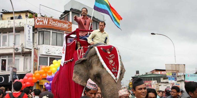 काठमाडौँकाे ठमेलबाट इन्द्रेणी गाईजात्रा र्‍याली
